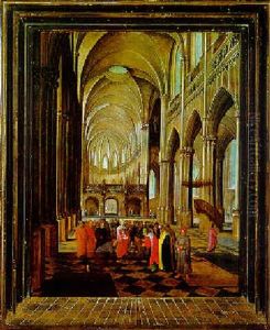 Inneres Einer Gotischen Kirche Mit Christus Und Der Ehebrecherin