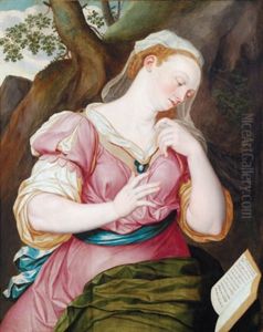 Eine Heilige In Einer Felsigen Landschaft by Nicolas Juvenel