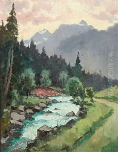Mountain Landscape From Steinach Am Brenner by Julius Von Kaan-Albest