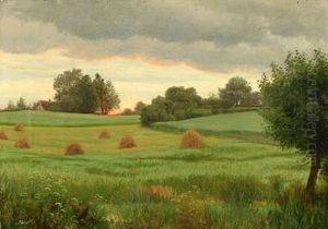 Harvest Scenery At Sunset by Ludvig Kabell