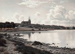 At Roskilde Fiord With The Cathedral In The Background by Ludvig Kabell