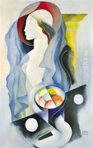 Lady With Still Life Of Fruit by Bela Kadar