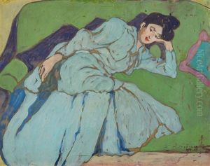 Young Lady On A Sofa by Bela Kadar