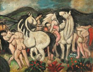 Nudes And Horses In A Landscape