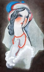 Art Deco Beauty (lady In A Hat With Pearl Necklace) by Bela Kadar