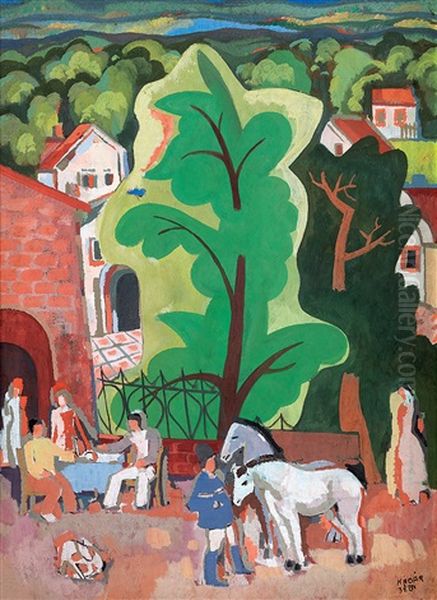 Terrace Above The Town (tree In Front Of Houses) - view 1