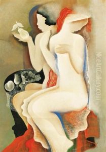 Leanyok Csendelettel (girls With Still Life) by Bela Kadar