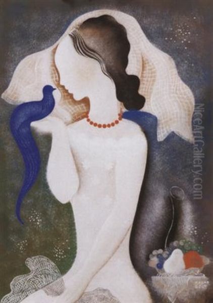 Korallnyaklancos Leany Kek Madarral (girl With A Coral Necklace With A Bird) - view 1