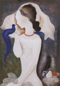 Korallnyaklancos Leany Kek Madarral (girl With A Coral Necklace With A Bird) by Bela Kadar