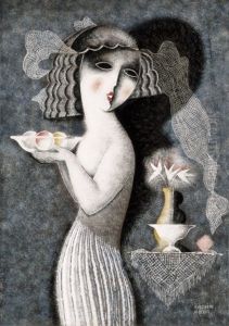 Fatyolos No Gyumolcstallal (woman In Veil With Fruit-bowl) by Bela Kadar