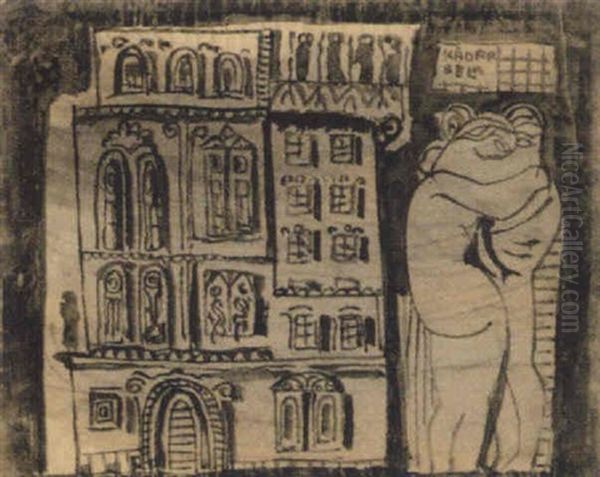 Zwei Figuren Vor Einem Haus - view 1
