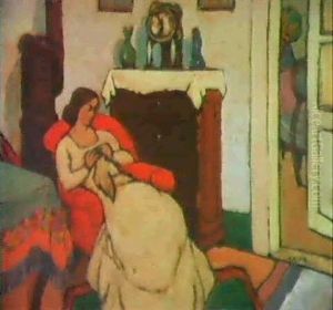 Interieur Mit Einer Dame Im Roten Sessel (um 1910) by Bela Kadar