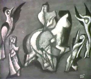 Composition With Rider And Birds by Bela Kadar
