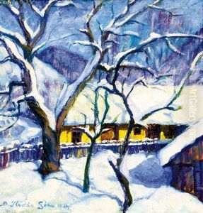 Detail Of Baia-mare At Winter by Geza Kadar