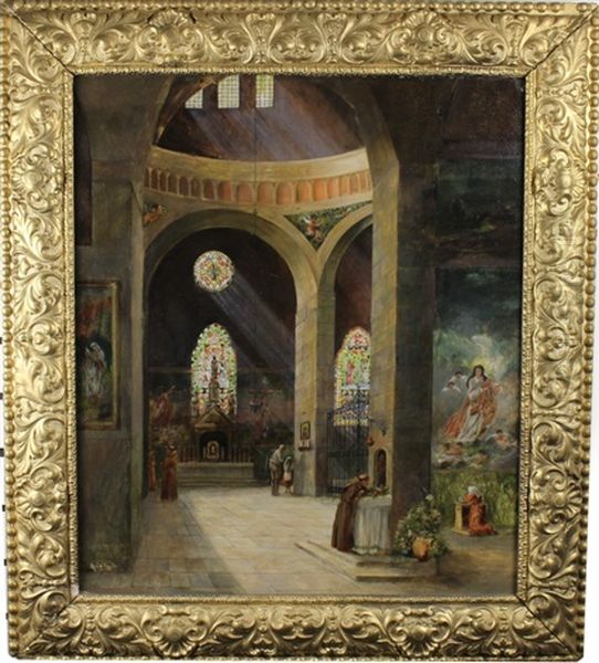 Elaborate Painting Of The Interior Of A Cathedral With Figures - view 1