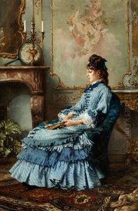 Sitzende Junge Frau In Blauem Kleid by Frederik Hendrik Kaemmerer