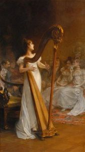 Young Woman Playing Harp