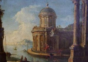 Palais Classique Et Ruines Antiques Au Bord D'un Rivagemediterraneen by Francesco Battaglioli