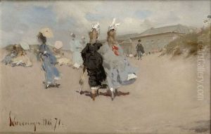 Elegant Ladies At Scheveningen Beach by Frederik Hendrik Kaemmerer