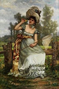 Junge Dame Beim Schmetterlingsfang by Frederik Hendrik Kaemmerer