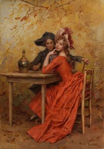 Liebespaar An Einem Tisch Im Freien by Frederik Hendrik Kaemmerer
