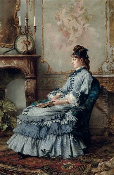 A Seated Girl In An Elegant Blue Dress - view 1