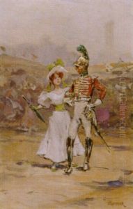Offizier Mit Junger Dame Beim Spaziergang by Frederik Hendrik Kaemmerer