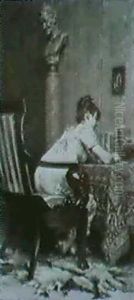 Genreszene.in Einem Empiresalon Sitzt Eine Brief-           Schriebende Junge Dame