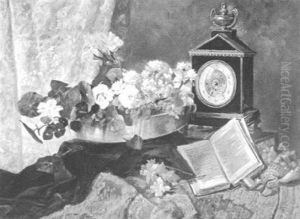 Stilleben Mit Uhr Und Blumen