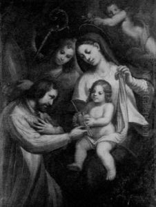 Madonna Mit Dem Jesuskind, Zwei Engel Und Links Vor Ein Bischof (der Heilige Augustinus?) by Johann Mathias Kager