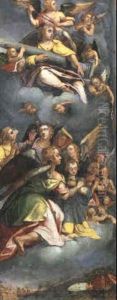 Adorierende Engel Mit Den Leidenswerkzeugen Christi by Johann Mathias Kager