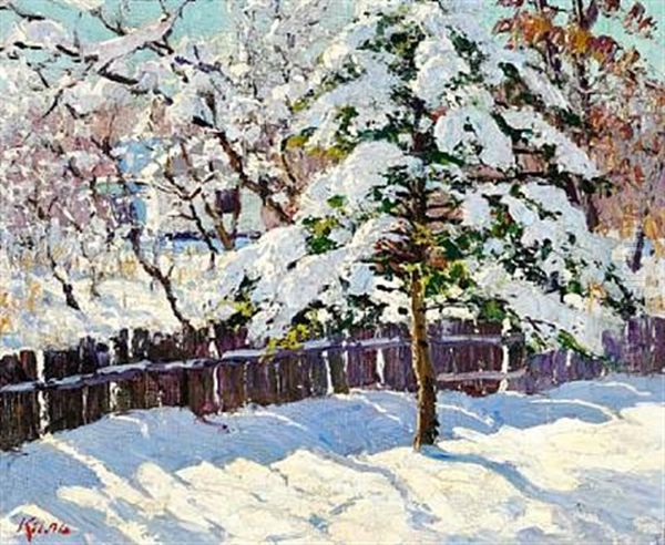 Russian Winter Landscape With The Low Sun Shining - view 1