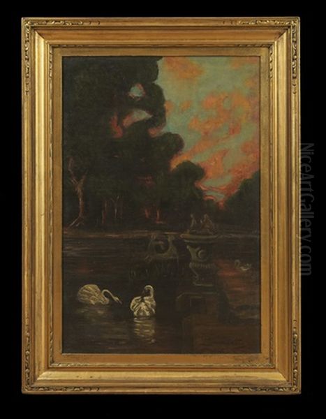 Pond With Swans, At Sunset - view 1