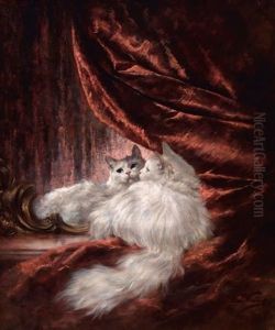 Portrait Of A White Cat, Seated Before A Mirror by Carl Kahler