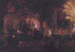 Interior With Artist Sketching by Carl Kahler