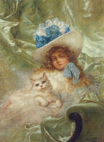 Portrait Of A Young Girl With A White Cat - view 1