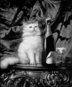 "bubbles", A White Persian Cat Seated By A Bottle Of Champagne by Carl Kahler