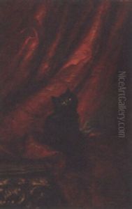 A Black Persian On A Partially Draped Table by Carl Kahler