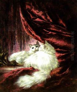 A White Cat Peering Into A Mirror by Carl Kahler