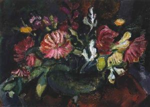 Blumenstraus In Flacher Fusschale by Eugen Von Kahler