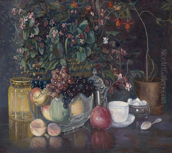 Stilleben Mit Blumen, Fruchten Und Schalchen Mit Wurfelzucker - view 1