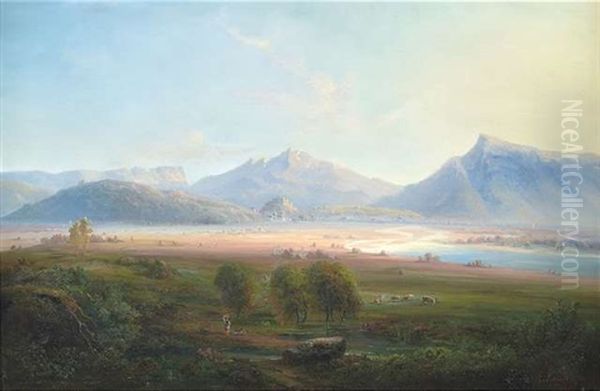 Blick Von Der Terrasse Der Kirche Maria Plain In Das Salzachtal Mit Salzburg, Hohensalzburg Und Das Salzkammergut - view 1