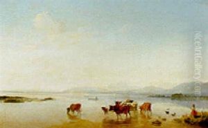 Cattle Watering At A Lakeside by Ernst Kaiser