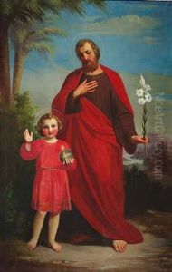 Christus Und Der Heilige Joseph Auf Einer Anhohe Oberhalb Einer Fluslandschaft Stehend by Heinrich Kaiser