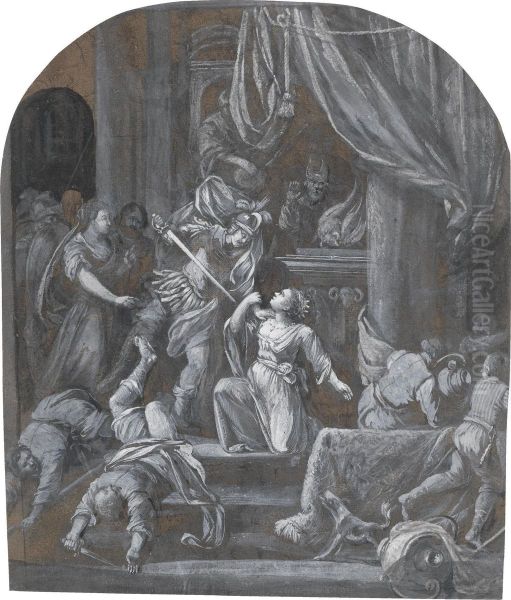 A Woman Being Murdered By A Soldier In A Temple - view 1