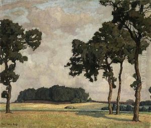 Wiesenlandschaft Mit Baumen Und Einer Anhohe by Richard Kaiser