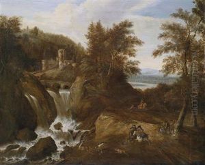 A Mountainous Landscape With A Torrent Anda Hunting Party A Mountainous Landscape With A Torrent Anda Hunting Party