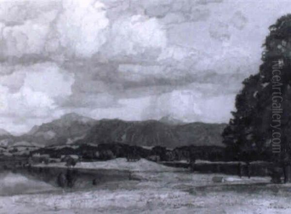 Voralpenlandschaft Mit Einem Teich Vorn - view 1
