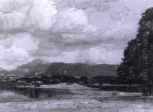Voralpenlandschaft Mit Einem Teich Vorn by Richard Kaiser