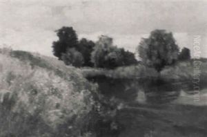 Sommerlandschaft Mit Einem Teich Vorn